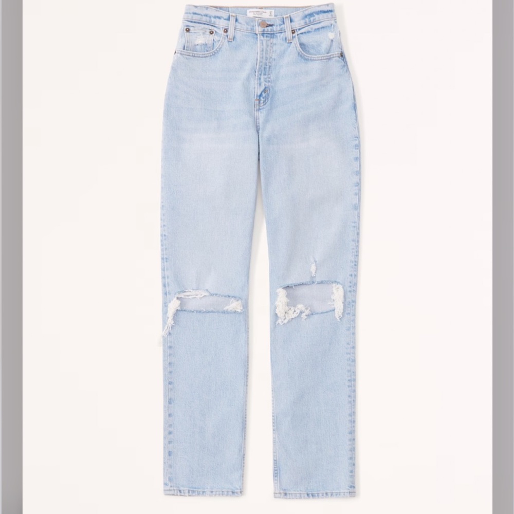 Abercrombie Curve Love Ultra High Rise 90s Straight Jean 30/10L Medium Destroy